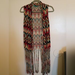 Turquoise Haven Women's Multicolor Fringe Sleeveless Cardigan Sz S